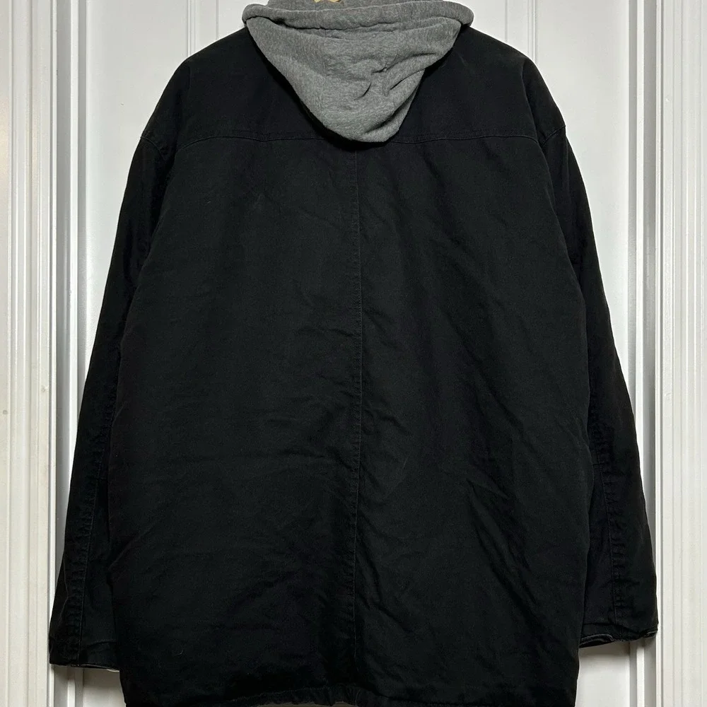 Wrangler Workwear Cotton Black Gray Hooded Insulated Rugged Workwear Jacket